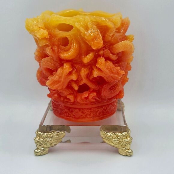 Dragon Decor Pencil Holder Vtg Chinese Stone Carving Desk Gift Year of Dragon - Picture 2 of 12